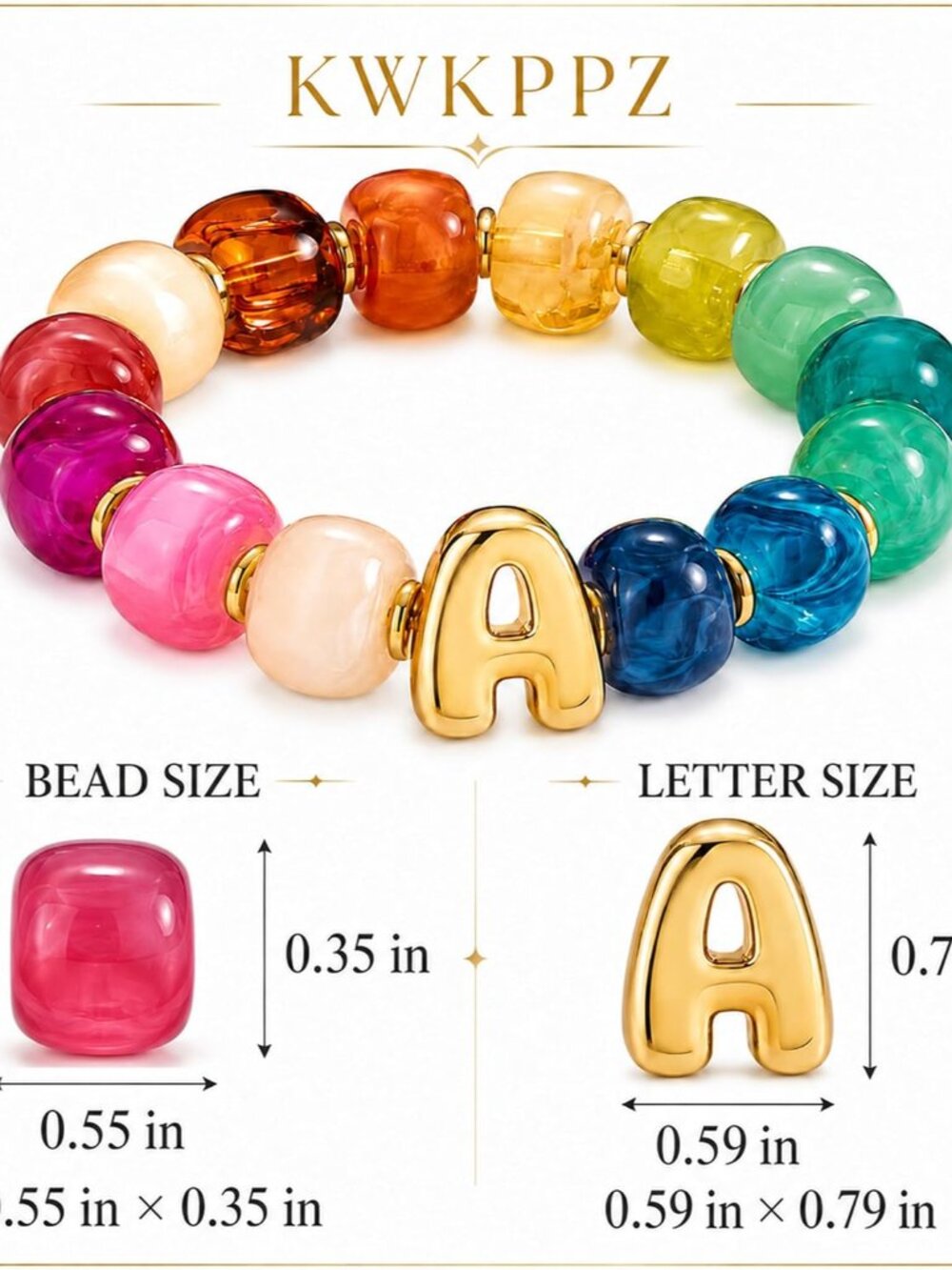 Initial Bracelet for Women, Colorful Chunky Resin Beaded Bracelet with Bubble Le - Picture 5 of 9